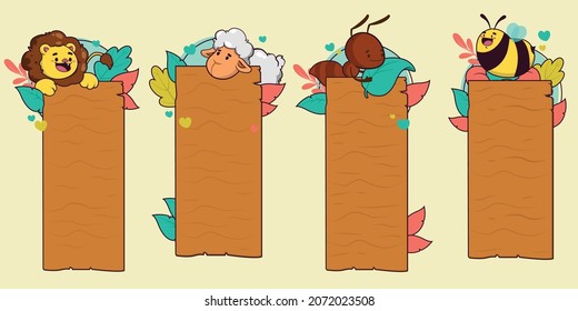 Illustration of animals, illustrative designs with posters of bees, lion, sheep and orm vector animals for messages

