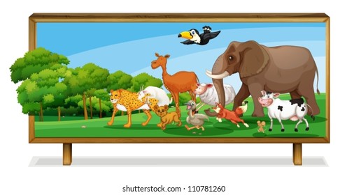 illustration of Animals in jungle on a board