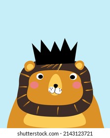 Illustration animals. The lion is the king of beasts. Interior decoration. Decoration of the children's room. Poster animals. Poster for children.