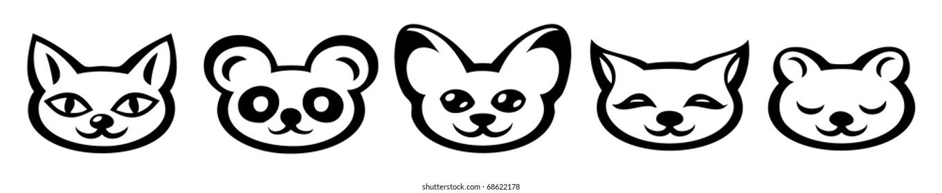 illustration of animals muzzles in symbolic style