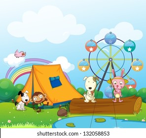 Illustration of the animals near the ferris wheel