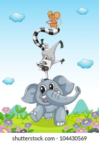 Illustration of animals performing an act