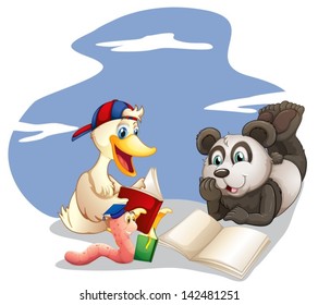 Illustration of the animals reading books on a white background