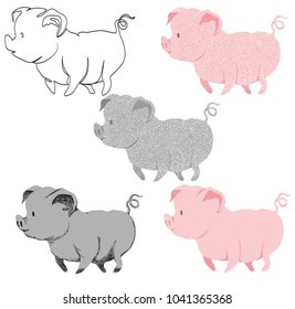 Illustration of animals. illustration illustration. A set of colorful guinea pigs are standing. T-shirt. Cute cartoon characters. Without background