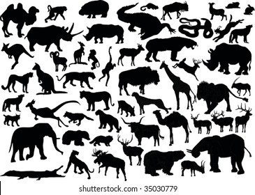 illustration with animals silhouettes collection isolated on white background