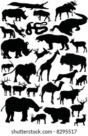 illustration with animals silhouettes collection isolated on white background