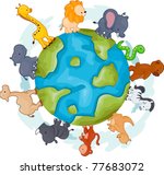 Illustration of Animals Walking Around a Globe
