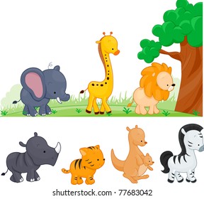 Illustration of Animals Walking by