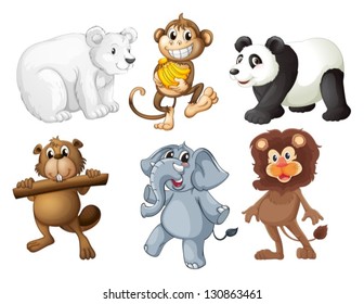 Illustration of the animals in the woods on a white background