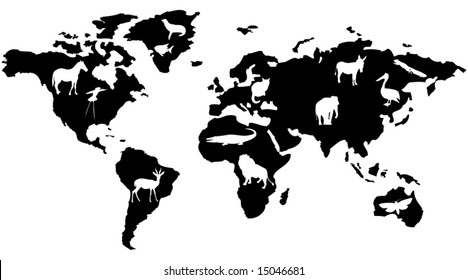Illustration of animals in the world