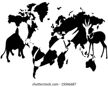 Illustration of animals in the world