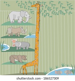Illustration of animals in zoo