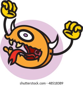 Illustration of an animated pill with hands up