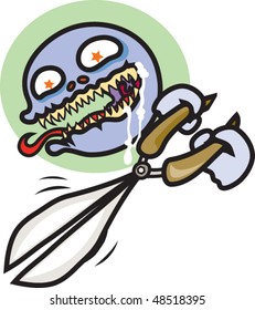 Illustration of an animated pill with scissors