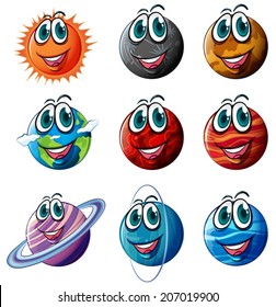 Illustration of the animated planets on a white background