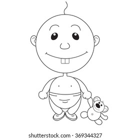 Illustration of the animation pretty boy with a bear toy for coloring book
