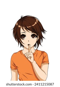 Illustration of anime style girl who tells not to be noisy isolated on white background