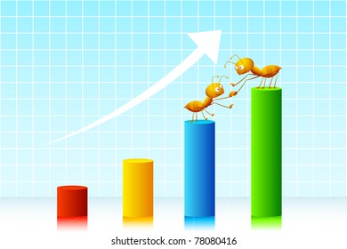 illustration of ant rising on bar graph on abstract background
