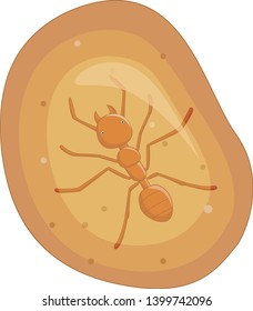 Illustration of ant in yellow amber fossil