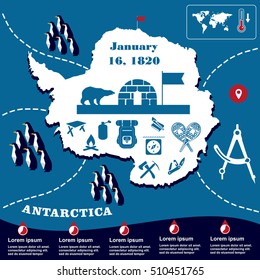 Illustration, Antarctica  vector, flat design, hike elements
