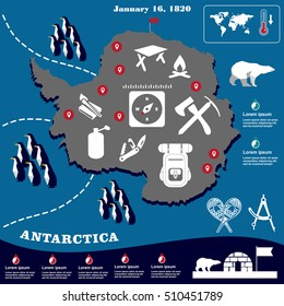 Illustration, Antarctica  vector, flat design, hike elements