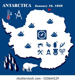 Illustration, Antarctica  vector, flat design, hike elements