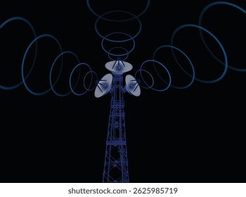 ilustração com silhueta azul antena no fundo preto