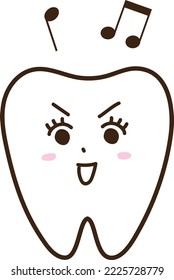 Illustration of anthropomorphic smiling teeth and musical notes