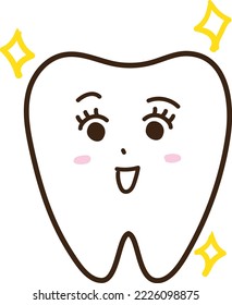 Illustration of anthropomorphic sparkling smile teeth