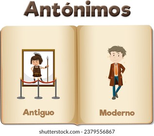 Illustration of Antiguo and Moderno, the Spanish words for Ancient and Modern, in an educational context