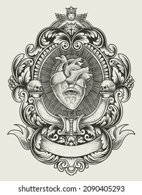 illustration antique heart and