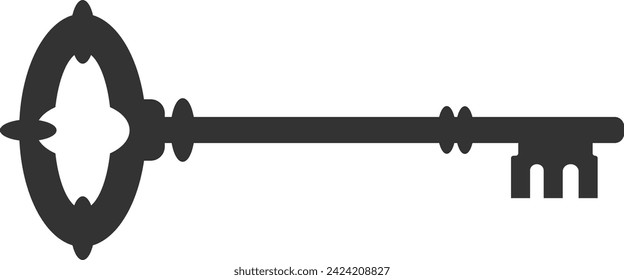 Illustration of an antique key in silhouette on a white background