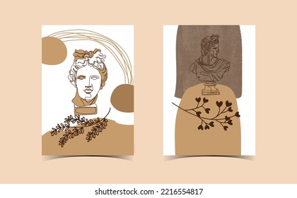 Illustration with Antique Statue, Geometric Shapes and Vases in a Minimal Trendy Style.Greek Sculpture.