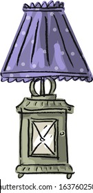 Illustration with antique vintage baroque lamp with shade, lampshade