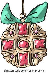 Illustration with antique vintage baroque medal, decoration, brooch