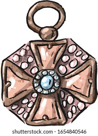 Illustration with antique vintage baroque medal, decoration, brooch