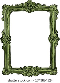 Illustration with antique, vintage, baroque wooden picture frame