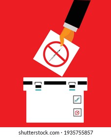 Illustration of an anti-vaxxer voting against vaccination, many people are protesting about vaccination and they think vaccination shouldn't be mandatory 