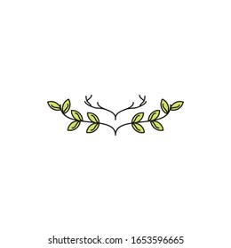 Illustration antler and plant with leaves nature logo vector design
