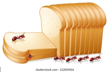 Ilustración de hormigas sobre el pan