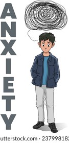Illustration of anxiety, anxious person cartoon