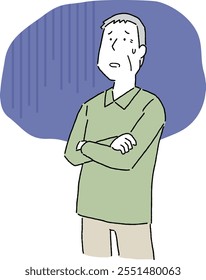 Illustration of an anxious elderly man