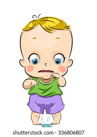 Illustration of an Anxious Little Boy Wetting His Shorts