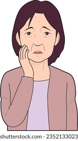 Illustration of an anxious senior woman