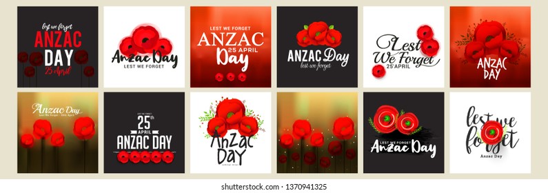 Ilustración De Un Conjunto De Banner O Cartel Anzac Day Con Fondo Temático De Flor De Adormidera