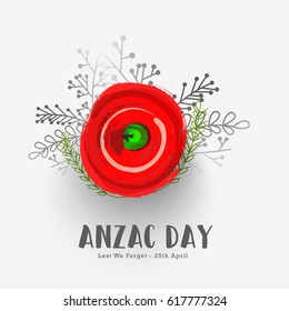 illustration Of Anzac Day With Hand Drawn Poppy Flower Background.