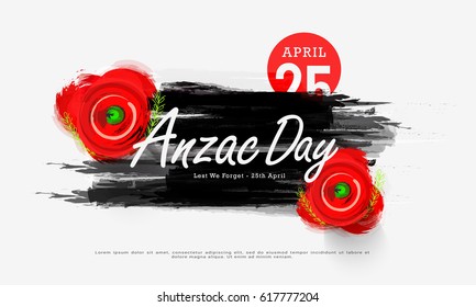 illustration Of Anzac Day With Poppy Flower Background.