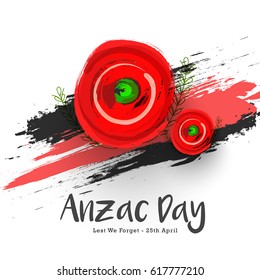 illustration Of Anzac Day With Poppy Flower Background.