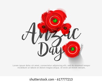 illustration Of Anzac Day With Poppy Flower Background.