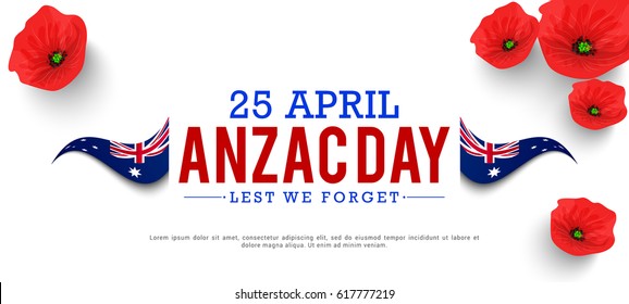 illustration Of Anzac Day With Poppy Flower Background.